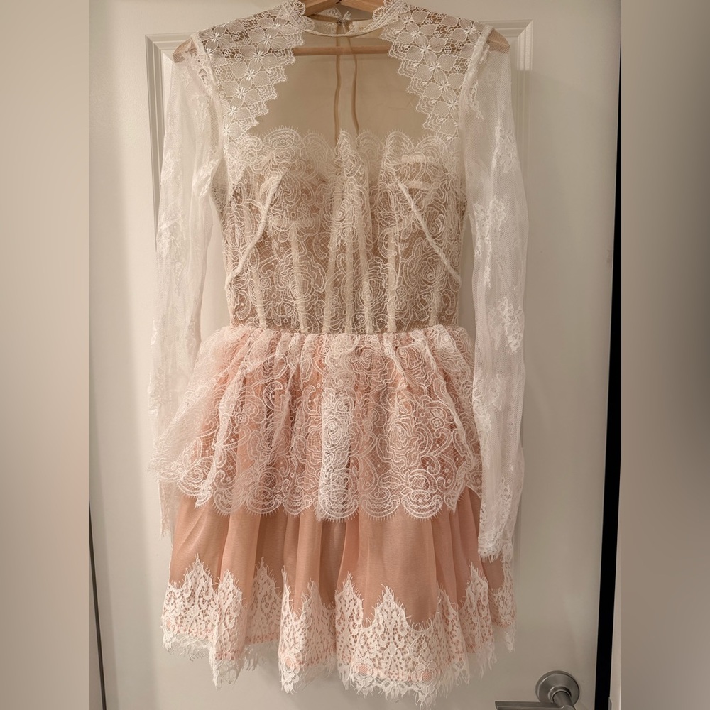NWOT BRONX AND BANCO Daphne Ivory blush Long Sleeve Mini Dress - Picture 8 of 16